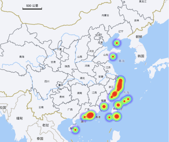 短尾鹱在中国的分布区域(中国观鸟记录中心截图)
